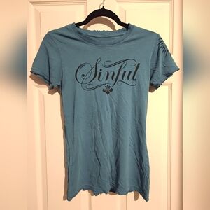 Sinful Women's Blue Graphic Short Sleeve Tee
